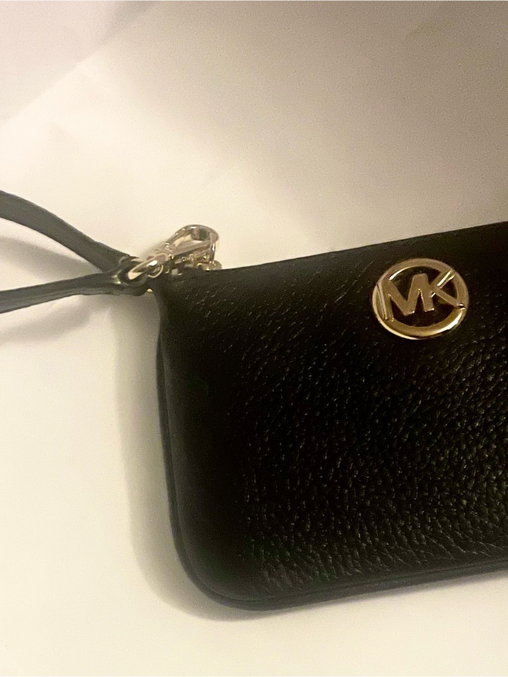 Michael Kors Black Pebbled Leather Card & Key Holder with Gold MK Emblem